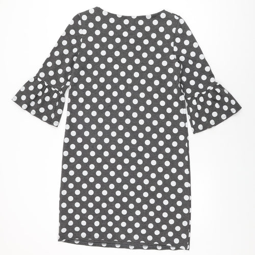 Roman Womens Grey Polka Dot Polyester Shift Size 12 Round Neck Pullover