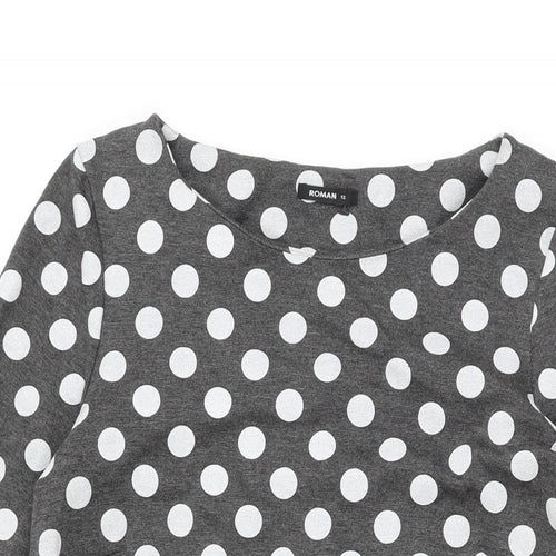Roman Womens Grey Polka Dot Polyester Shift Size 12 Round Neck Pullover