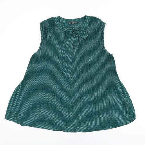 Adrianna Papell Womens Green Polka Dot Polyester Basic Blouse Size M Round Neck