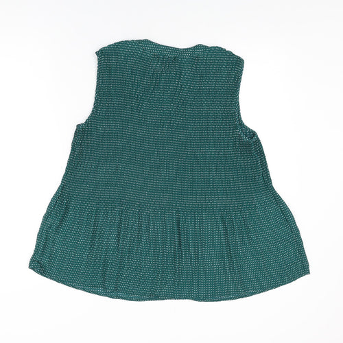 Adrianna Papell Womens Green Polka Dot Polyester Basic Blouse Size M Round Neck