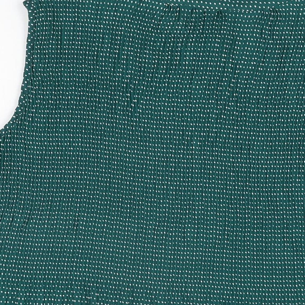 Adrianna Papell Womens Green Polka Dot Polyester Basic Blouse Size M Round Neck