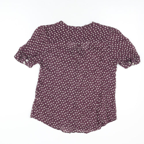 Topshop Womens Purple Floral Cotton Basic Button-Up Size 10 Round Neck