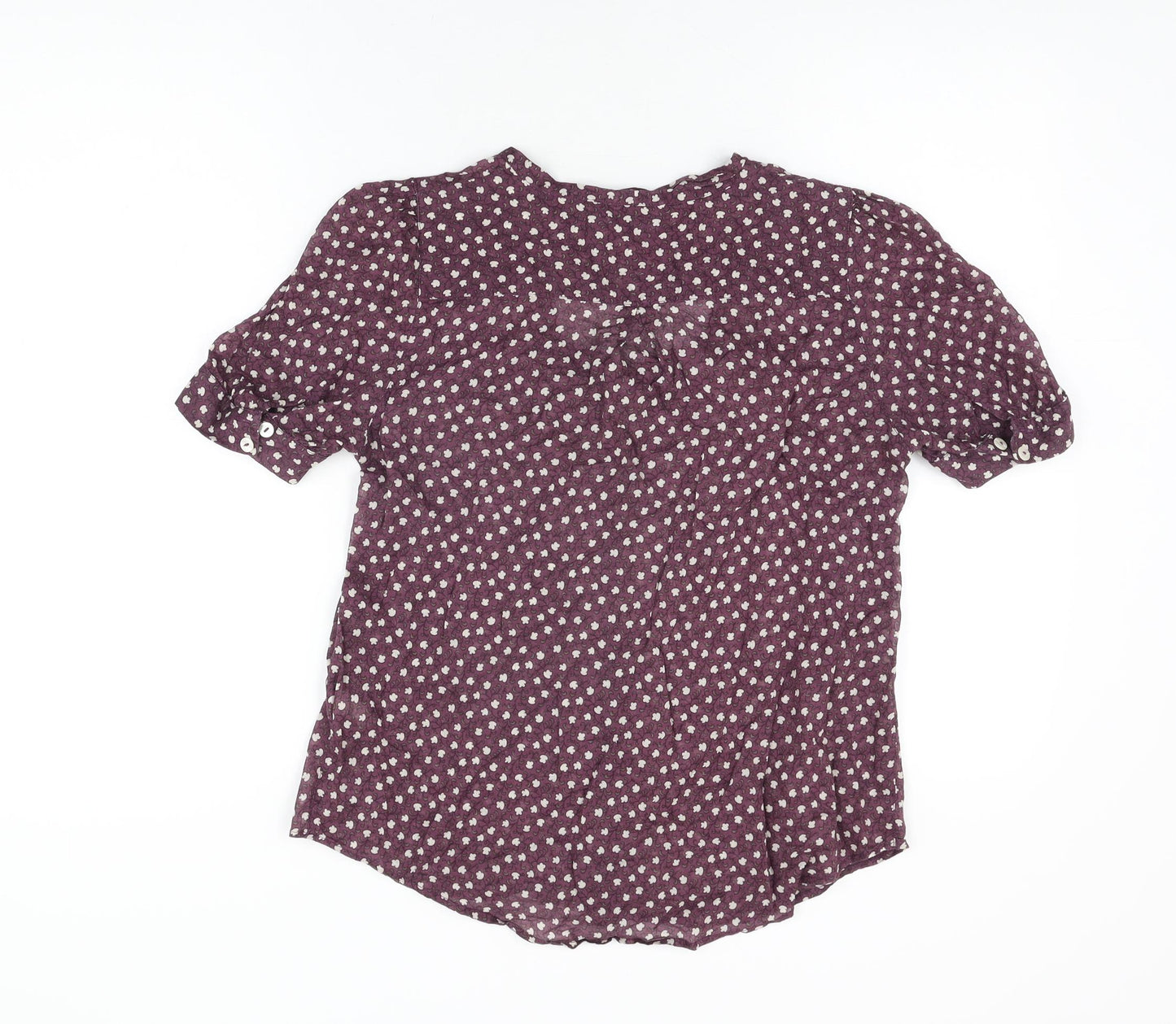 Topshop Womens Purple Floral Cotton Basic Button-Up Size 10 Round Neck