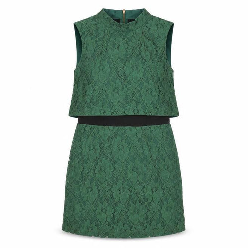 Topshop Womens Green Floral Nylon Mini Size 10 Round Neck Zip