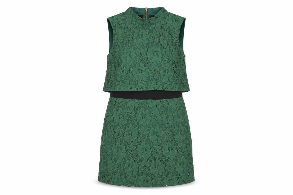 Topshop Womens Green Floral Nylon Mini Size 10 Round Neck Zip