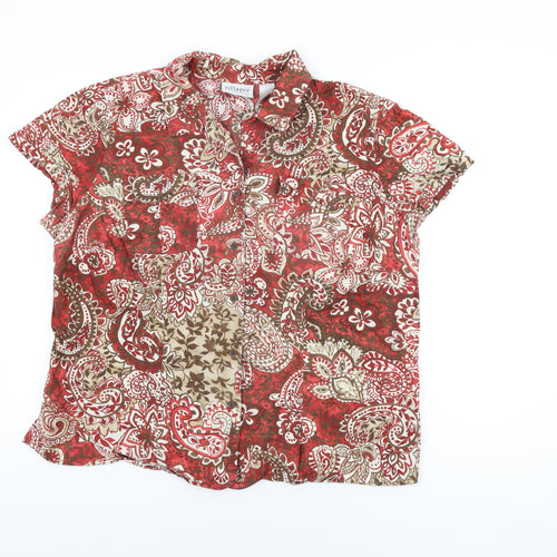Villager Womens Red Floral Cotton Basic Button-Up Size 16 Collared