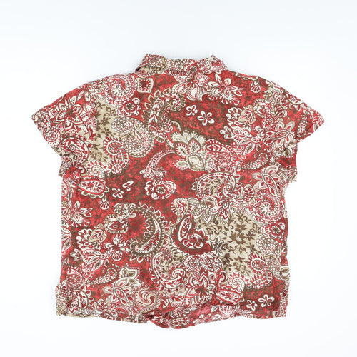 Villager Womens Red Floral Cotton Basic Button-Up Size 16 Collared