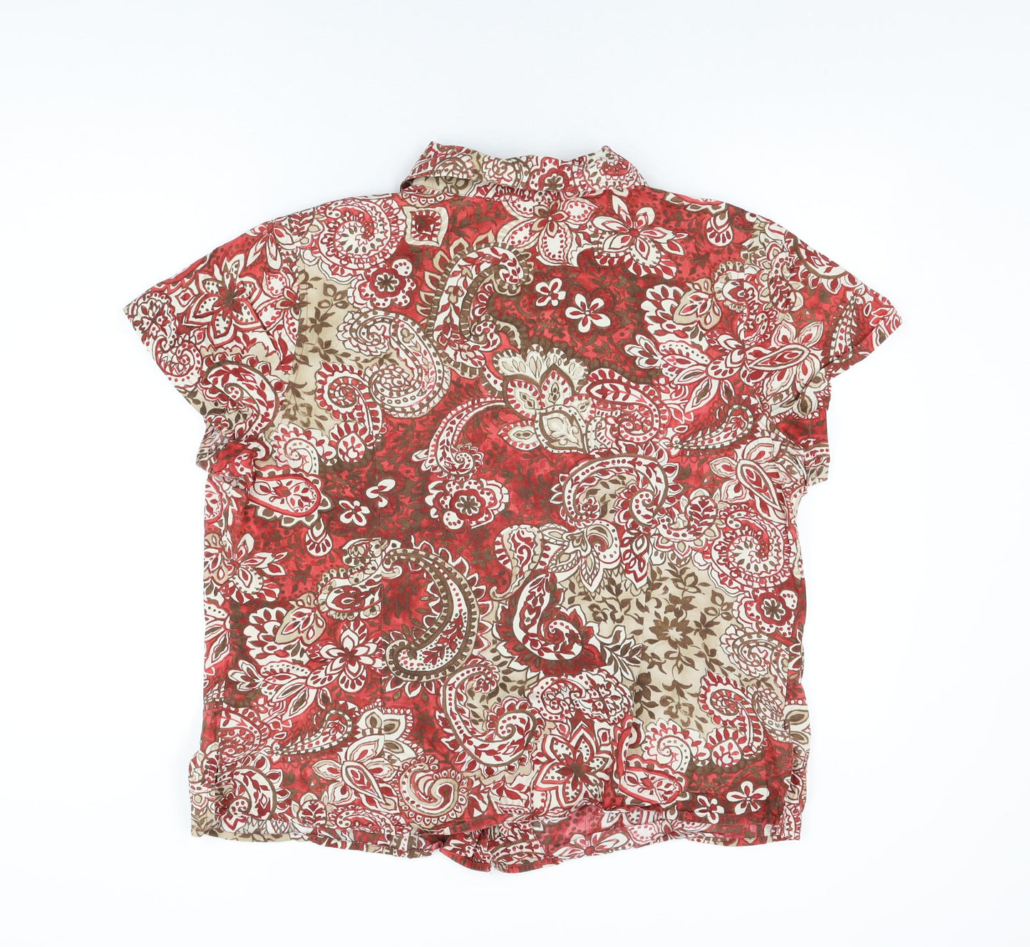 Villager Womens Red Floral Cotton Basic Button-Up Size 16 Collared