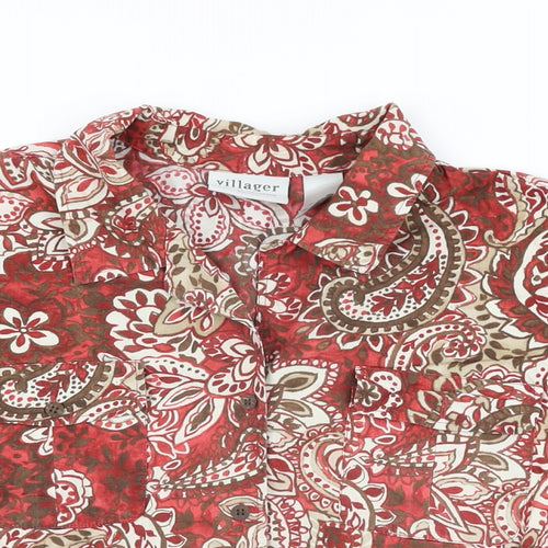 Villager Womens Red Floral Cotton Basic Button-Up Size 16 Collared