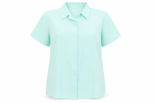 Front view of Emma Collection women’s blue polyester basic button-up, size UK 20, collared