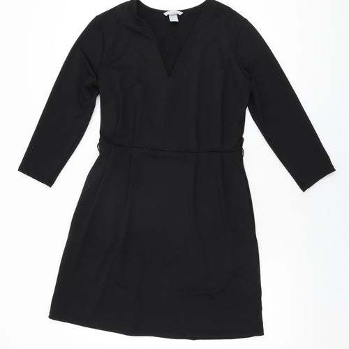 H&M Womens Black Polyester Shift Size S V-Neck Pullover