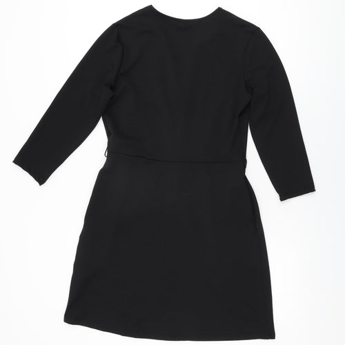H&M Womens Black Polyester Shift Size S V-Neck Pullover