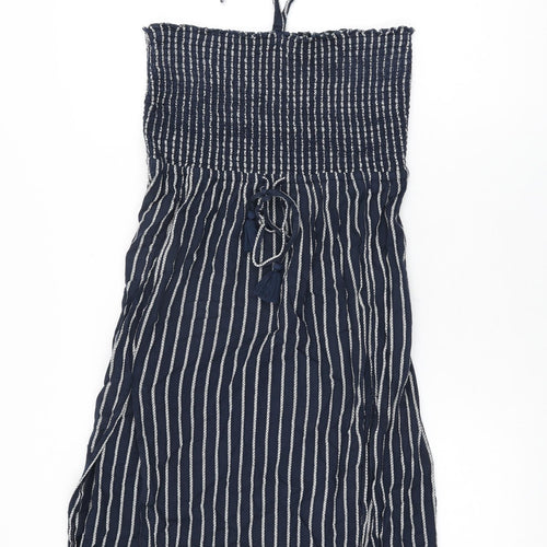Marks and Spencer Womens Blue Striped Cotton Shift Size 14 Halter Tie