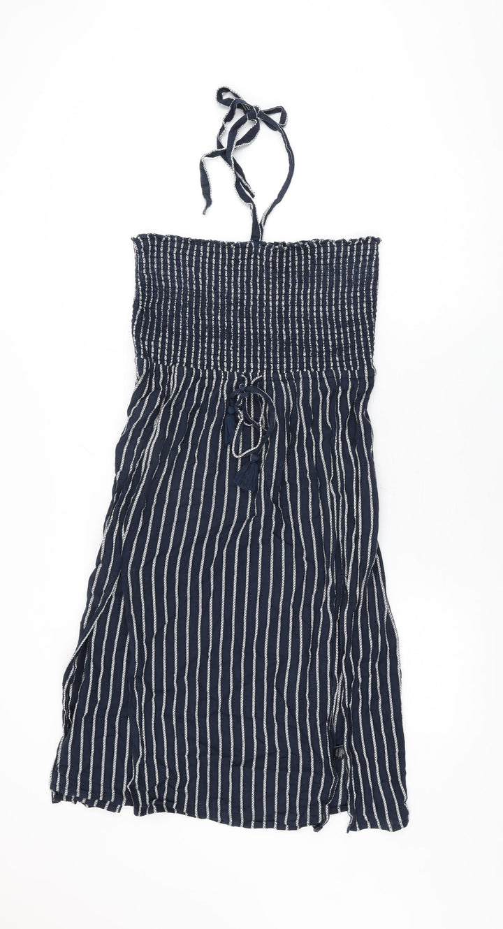 Marks and Spencer Womens Blue Striped Cotton Shift Size 14 Halter Tie