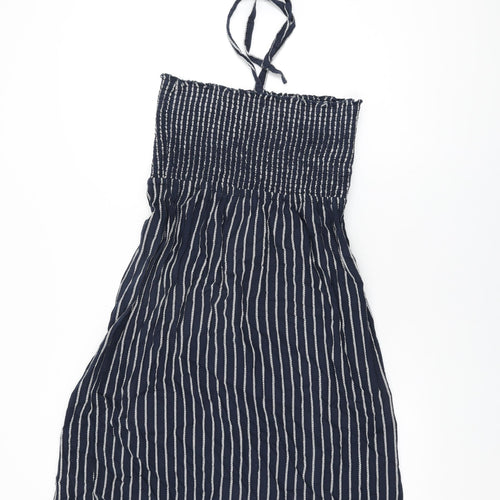 Marks and Spencer Womens Blue Striped Cotton Shift Size 14 Halter Tie