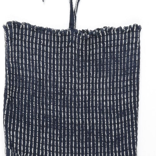 Marks and Spencer Womens Blue Striped Cotton Shift Size 14 Halter Tie