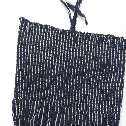 Marks and Spencer Womens Blue Striped Cotton Shift Size 14 Halter Tie
