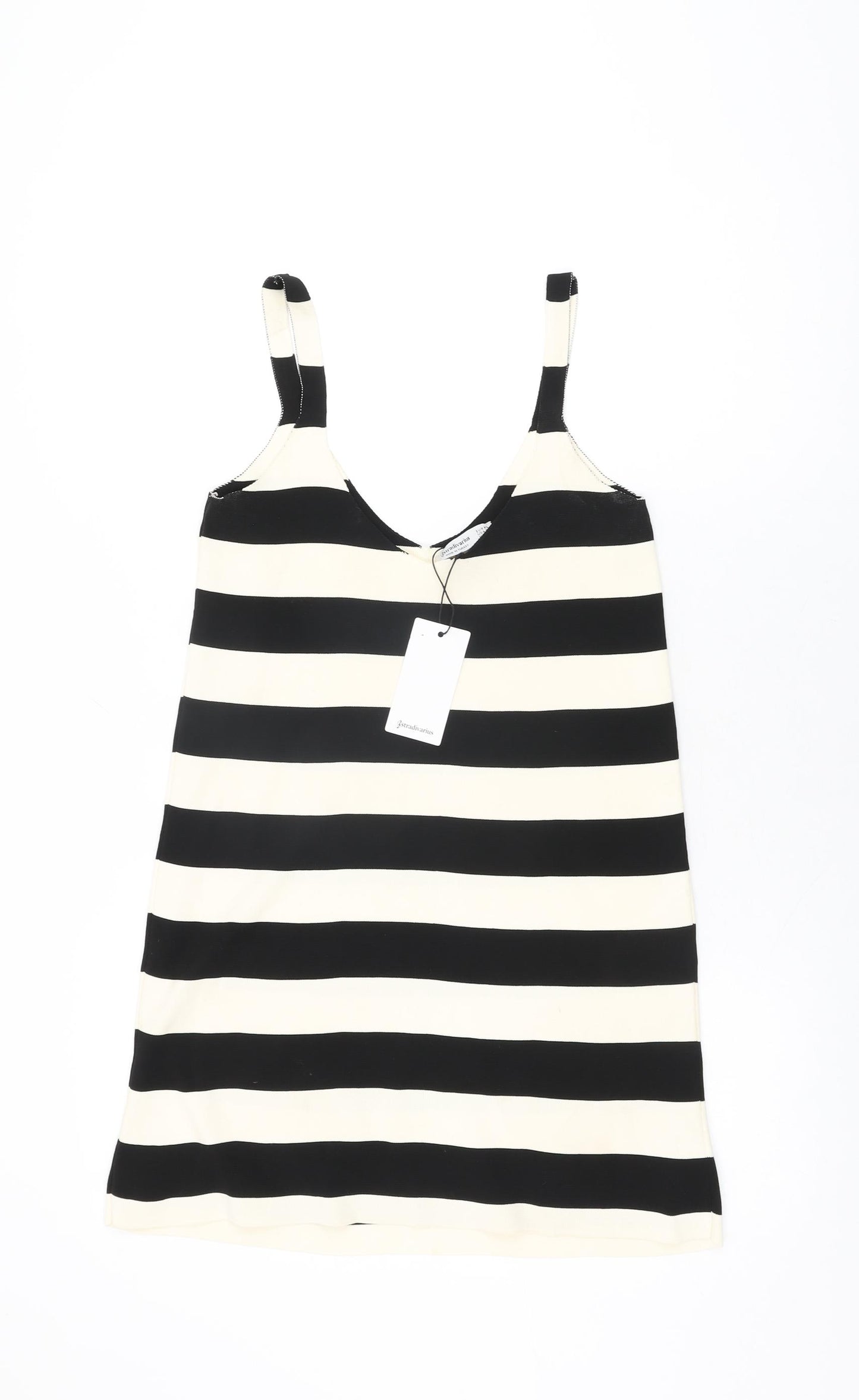 Stradivarius Womens Ivory Striped Polyester Basic T-Shirt Size XS V-Neck