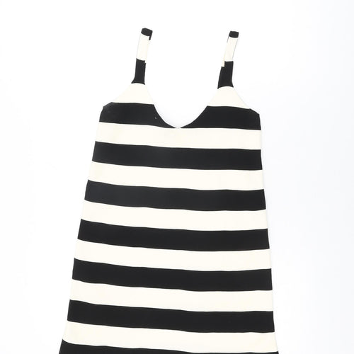 Stradivarius Womens Ivory Striped Polyester Basic T-Shirt Size XS V-Neck