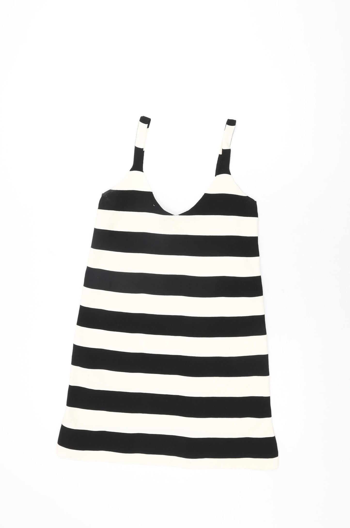 Stradivarius Womens Ivory Striped Polyester Basic T-Shirt Size XS V-Neck