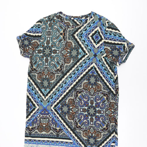 South Womens Blue Geometric Viscose Shift Size 16 Round Neck Pullover