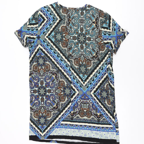 South Womens Blue Geometric Viscose Shift Size 16 Round Neck Pullover