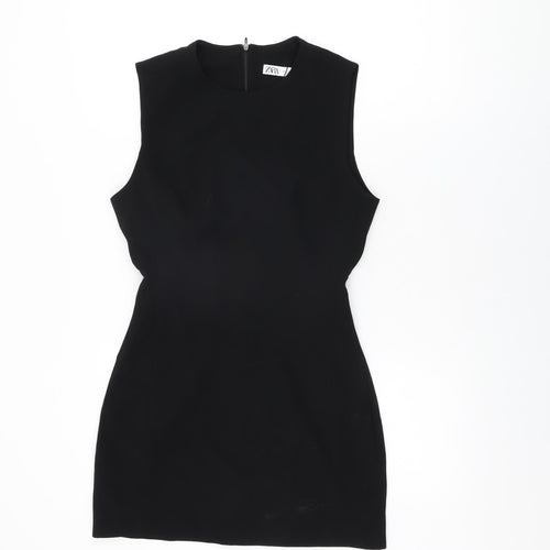 Zara Womens Black Polyester Mini Size S Round Neck Zip