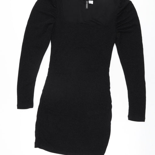 H&M Womens Black Polyester Bodycon Size S Square Neck Pullover