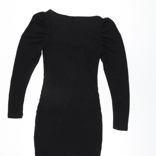 H&M Womens Black Polyester Bodycon Size S Square Neck Pullover