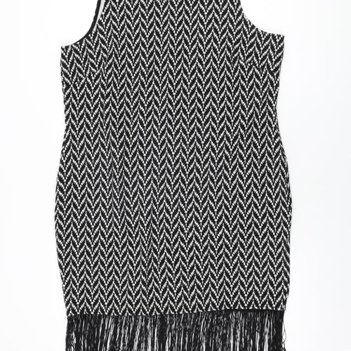 Simply Be Womens Black Geometric Viscose Shift Size 18 Round Neck Zip