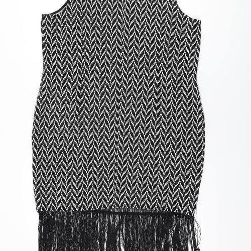 Simply Be Womens Black Geometric Viscose Shift Size 18 Round Neck Zip
