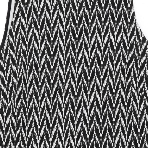Simply Be Womens Black Geometric Viscose Shift Size 18 Round Neck Zip