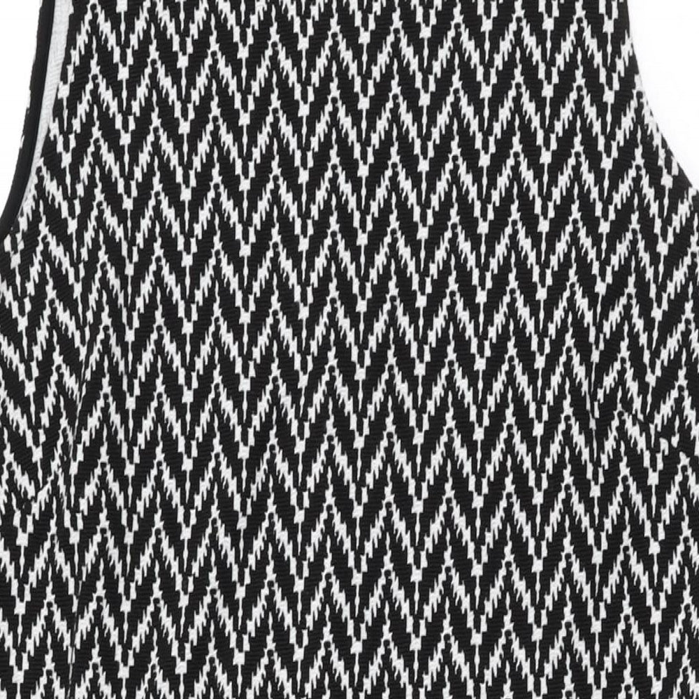 Simply Be Womens Black Geometric Viscose Shift Size 18 Round Neck Zip