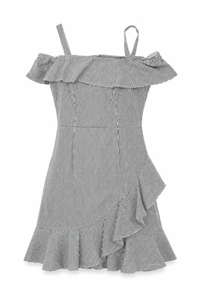 Donna Morgan Womens White Geometric Cotton Mini Size 6 Off the Shoulder Zip