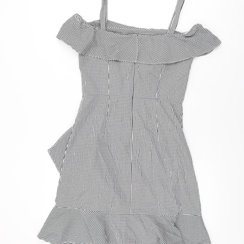 Donna Morgan Womens White Geometric Cotton Mini Size 6 Off the Shoulder Zip
