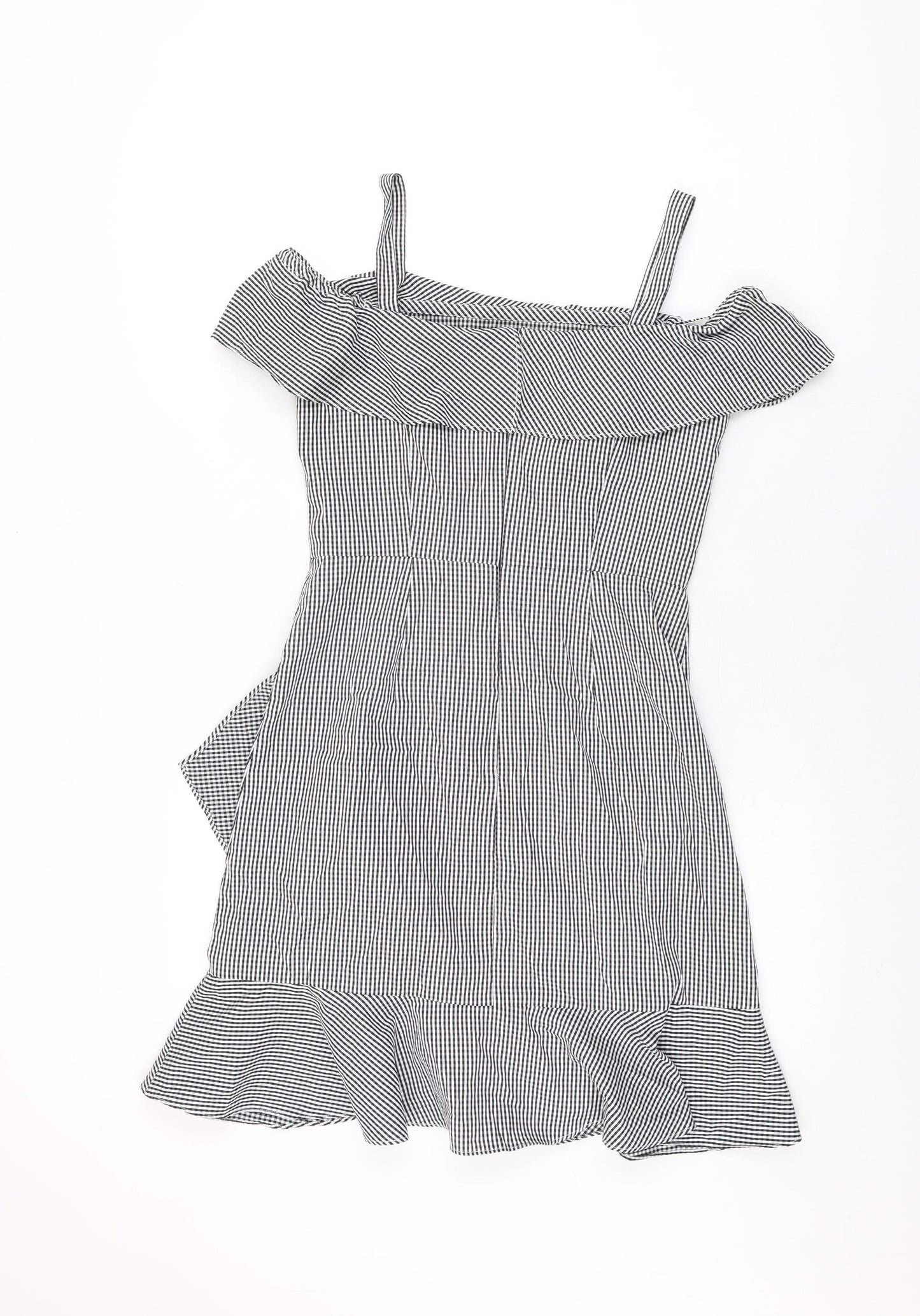 Donna Morgan Womens White Geometric Cotton Mini Size 6 Off the Shoulder Zip