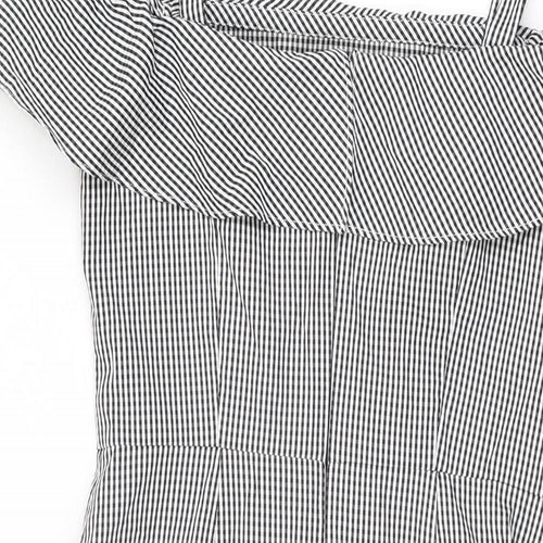 Donna Morgan Womens White Geometric Cotton Mini Size 6 Off the Shoulder Zip