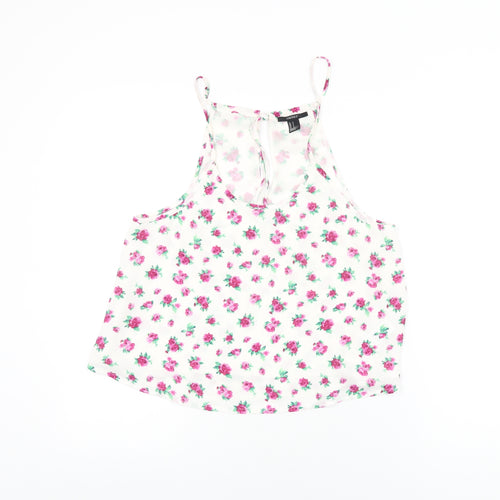 FOREVER 21 Womens White Floral Polyester Camisole T-Shirt Size S Scoop Neck