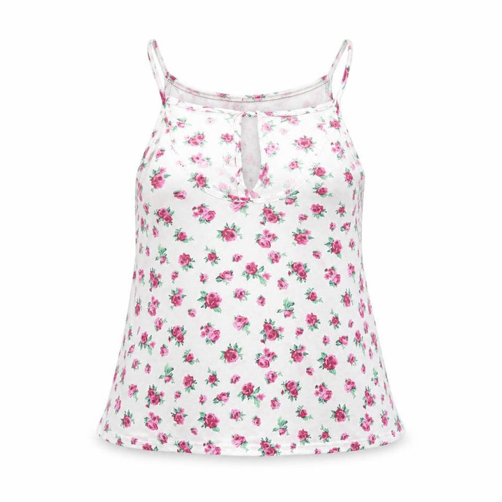 Forever 21 Womens White Floral Polyester Camisole T-Shirt Size S Scoop Neck