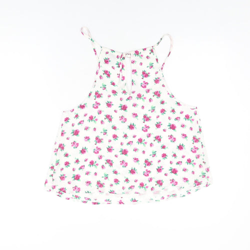 FOREVER 21 Womens White Floral Polyester Camisole T-Shirt Size S Scoop Neck