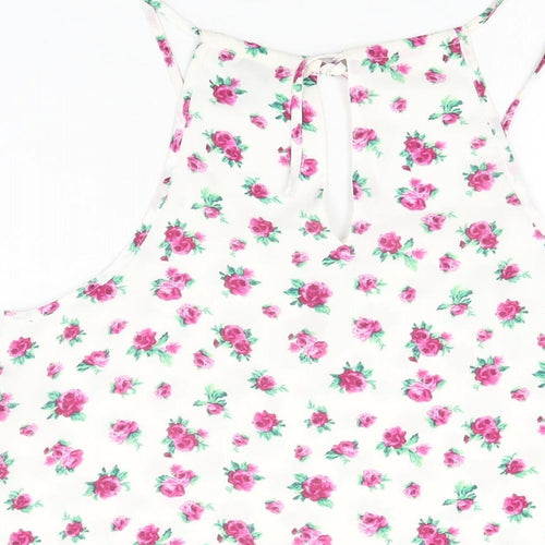 FOREVER 21 Womens White Floral Polyester Camisole T-Shirt Size S Scoop Neck