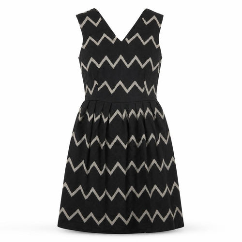 Mela London Womens Black Geometric Polyester Skater Dress Size 10 V-Neck Zip
