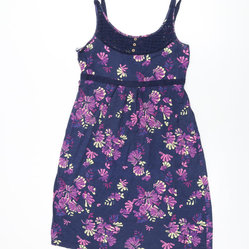 Mantaray Womens Blue Floral Cotton Shift Size 12 Scoop Neck Pullover