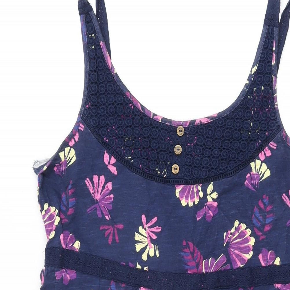 Mantaray Womens Blue Floral Cotton Shift Size 12 Scoop Neck Pullover