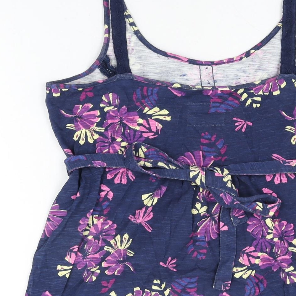 Mantaray Womens Blue Floral Cotton Shift Size 12 Scoop Neck Pullover