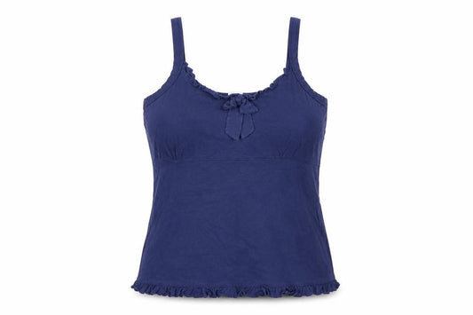 Front view of Avenue women’s blue cotton basic t-shirt, size UK 12, scoop neck