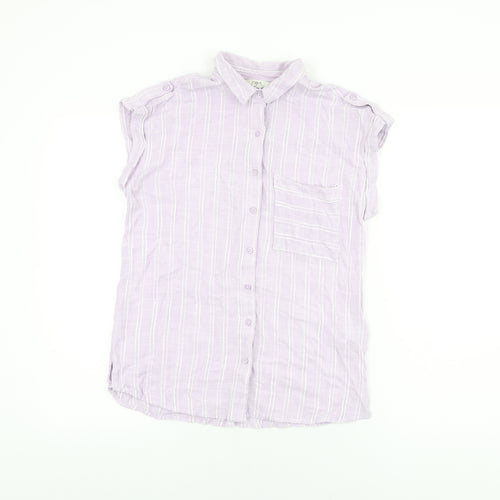NEXT Womens Purple Striped Viscose Basic Button-Up Size 10 Collared