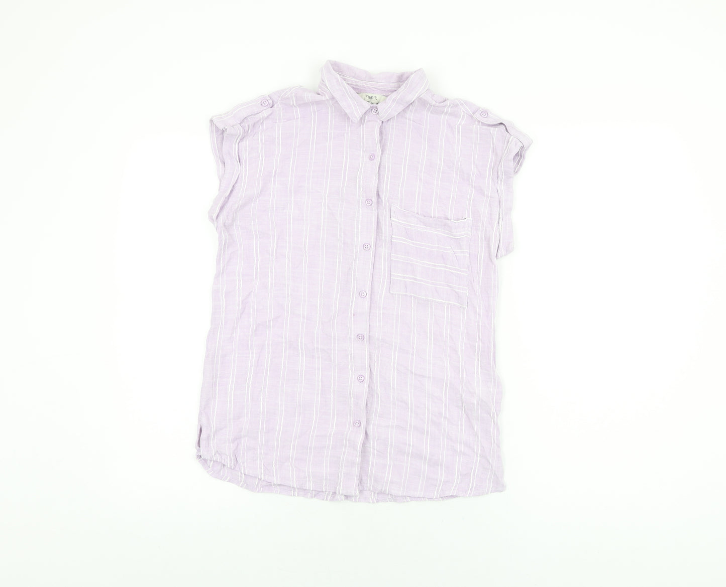 NEXT Womens Purple Striped Viscose Basic Button-Up Size 10 Collared
