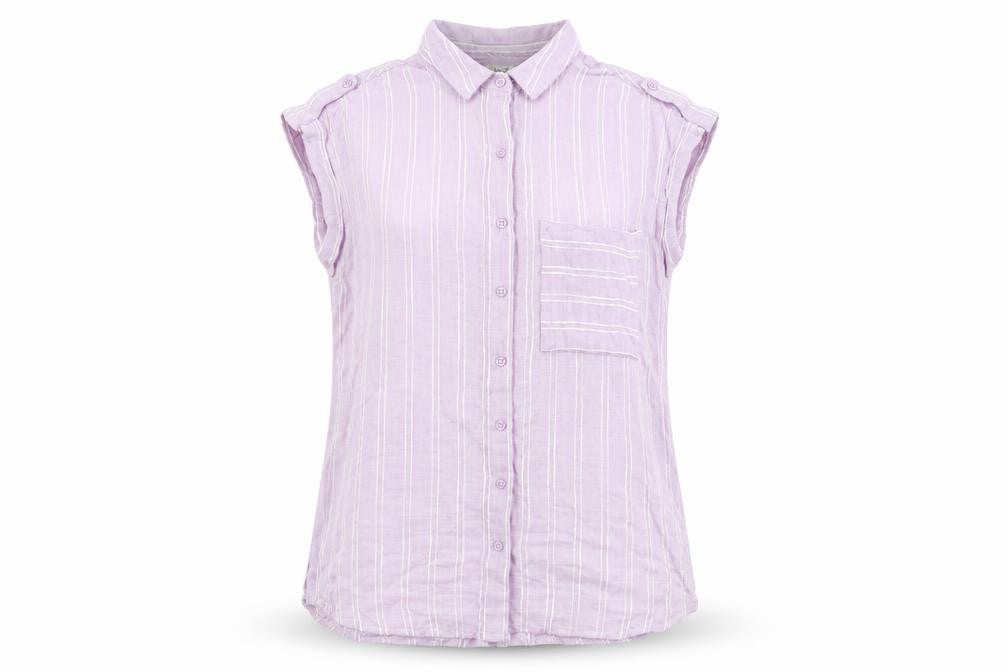Next Womens Purple Striped Viscose Basic Button-Up Size 10 Collared