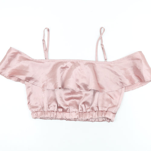 Boohoo Womens Pink Polyester Cropped T-Shirt Size 10 Off the Shoulder
